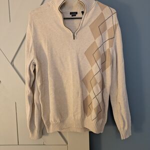 Van Heusen Cream Zip-Up Sweater with Argyle Design